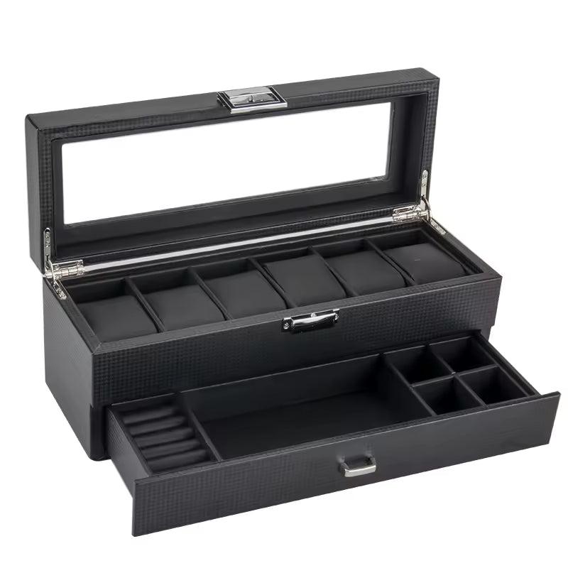 Boîte à montres et à bijoux en acier inoxydable avec verrouillage, multifonctionnelle